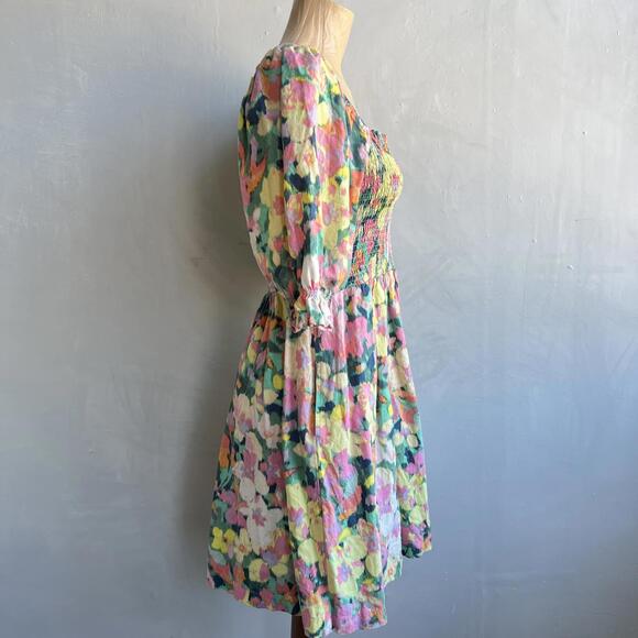 GAP Puffed sleeve linen-blend floral smocked midi Dress - Picture 7 of 14